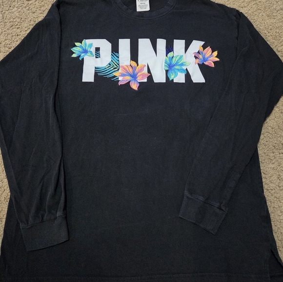 PINK Victoria's Secret Floral Tropcical Spellout Long Sleeved Tee - Picture 1 of 4